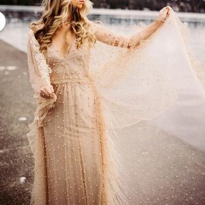 Boho Pearl Beaded Dress in Nude For Maternity/Non-Maternity
